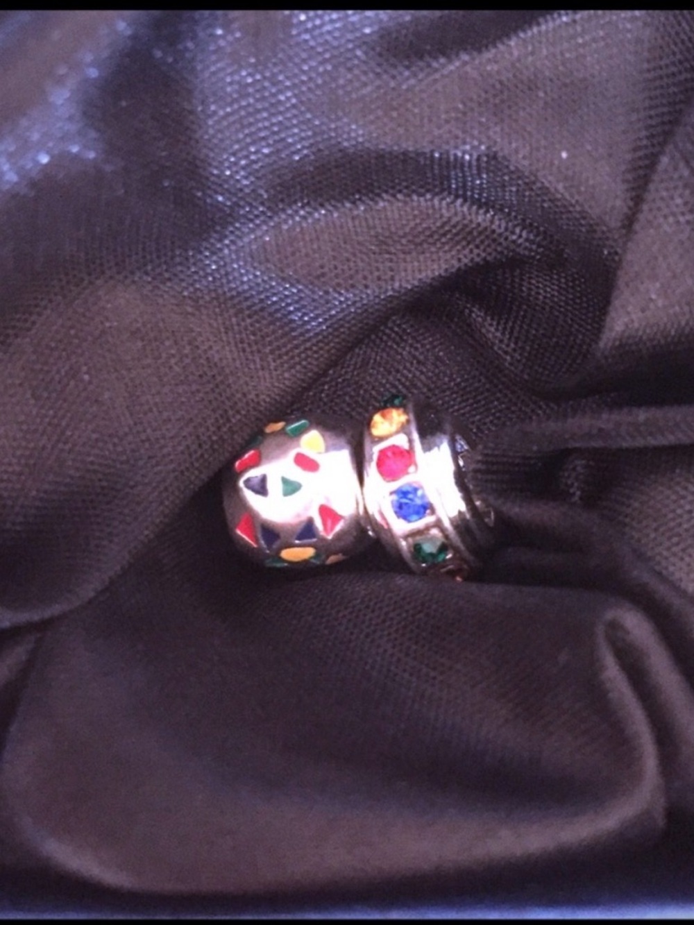 2 Silver-tone Autism Awareness Enamel and Colored Stone Bead Charms